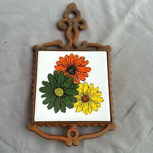 Antique Cast Iron Trivet Flower Power